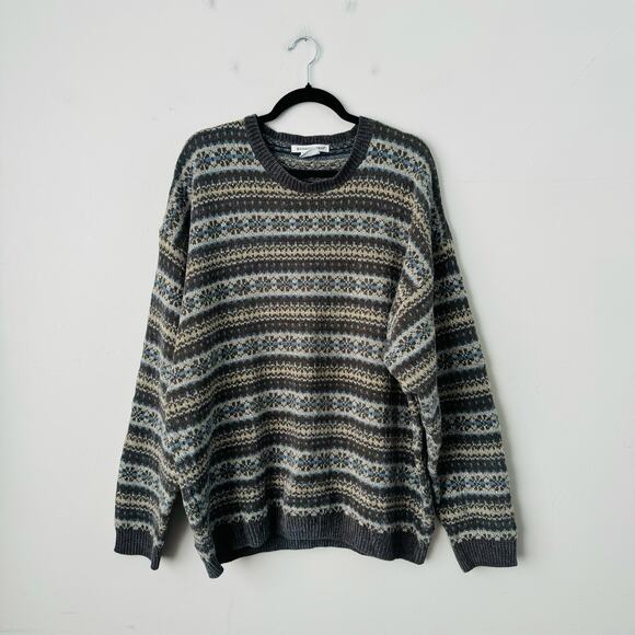 Knights Bridge Vintage Brown And Blue Crew Neck Knit Sweater Men’s XL - Picture 1 of 8